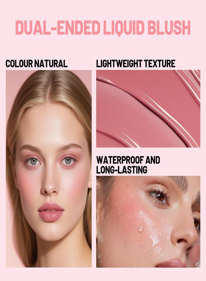 Noerrors Dual-Ended Pink Liquid Blush for Cheeks, Long-Lasting and Multi-Use High Pigment Blusher Liquid, Waterproof Matte Finish Cheek Blusher for Natural Flush, Cute Makeup Blush Tint for Women - Image 3